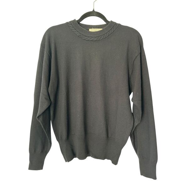 Rena Rowan for Saville Sweater Size M Black Lambswool Blend Long Sleeve Crewneck - Picture 1 of 10